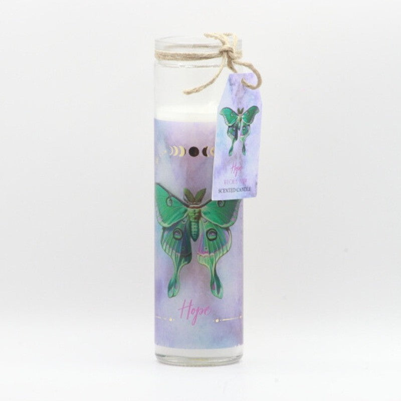 21cm pillar jar candle with green lunar moth on front