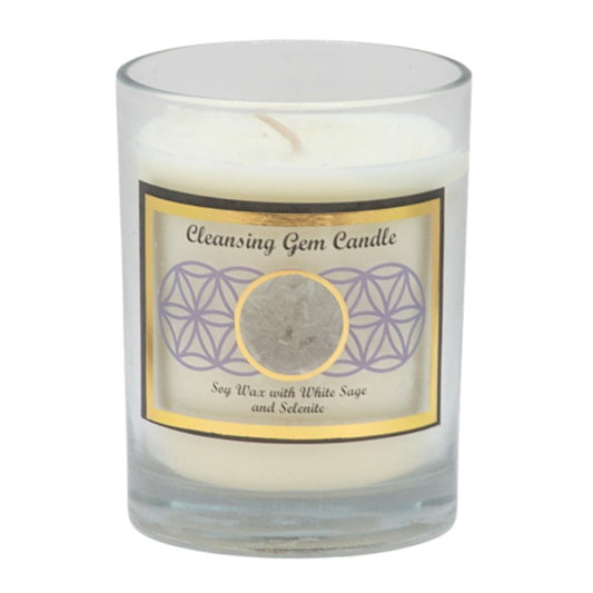 Soy wax candle with gemstone chips on top- in clear glass jar