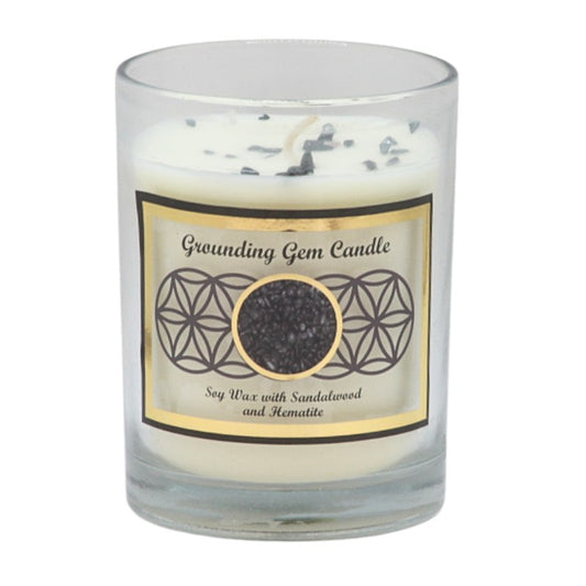 Soy wax candle with gemstone chips on top- in clear glass jar