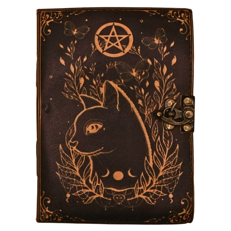 Antique Paper Leather Journal Pentacle Cat 17x12cm