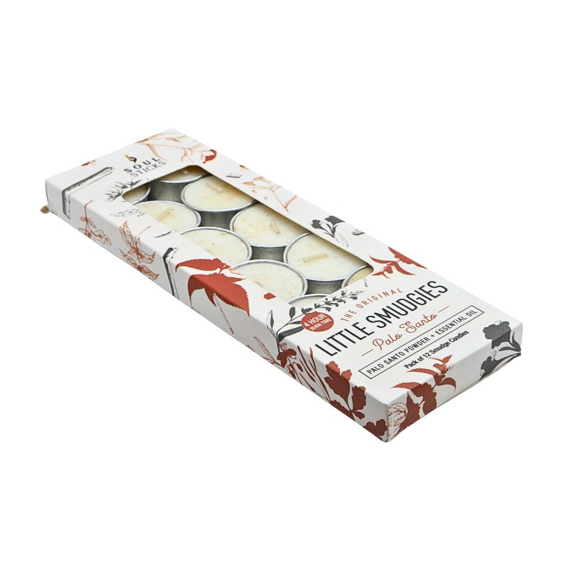 Box of Little Smudgies candles with floral design on a white background