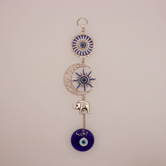 Evil Eye Hanging Metal Ornament- Sun & Moon With Elephant