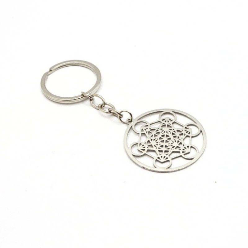 Silver coloured metatrons cube keyring