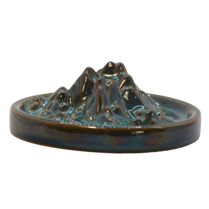 green ceramic mountain incense burner