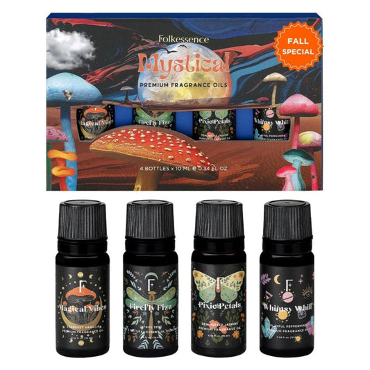 mystical fragrance oil boxed set with 4 10ml bottles of fragrance oil
