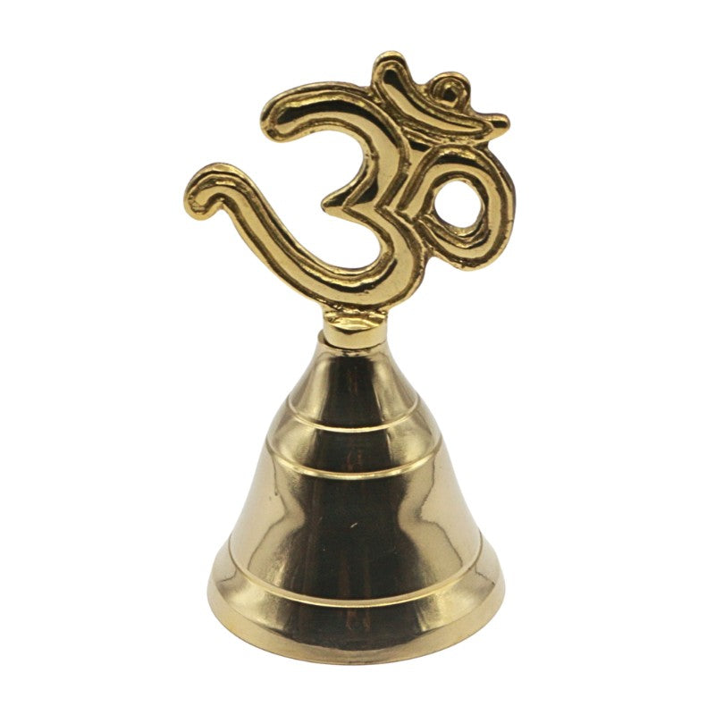 Gold bell with Om symbol on a white background
