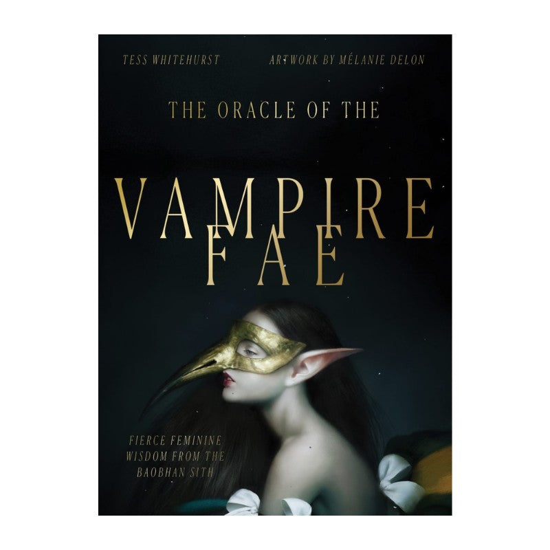 deck cover of 'The Oracle of the Vampire Fae' with a dark background and a character with pointed ears.