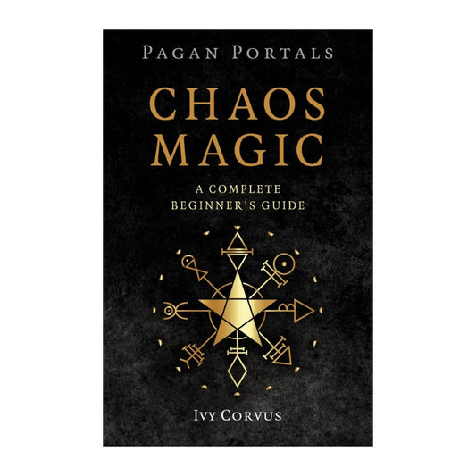 Book cover of 'Chaos Magic' by Ivy Corvus with gold symbols on a black background