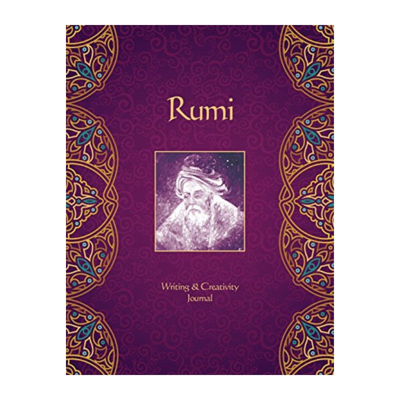 Journal with Rumi's portrait on a purple cover with decorative patterns