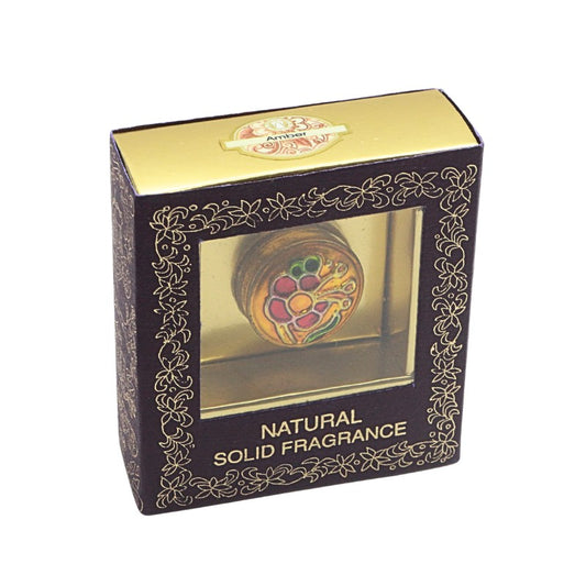 Box of natural solid fragrance with decorative design on a white background