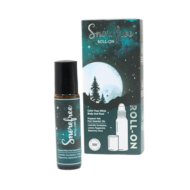 Snorefree roll-on product with packaging on a white background