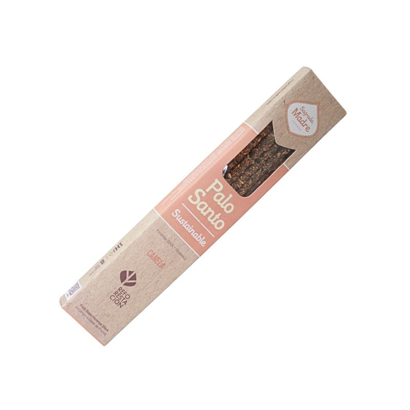 box of palo santo and cinnamon incense on white background