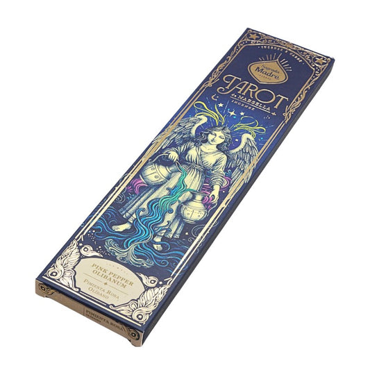 Cardboard box with decorative design and text on a white background