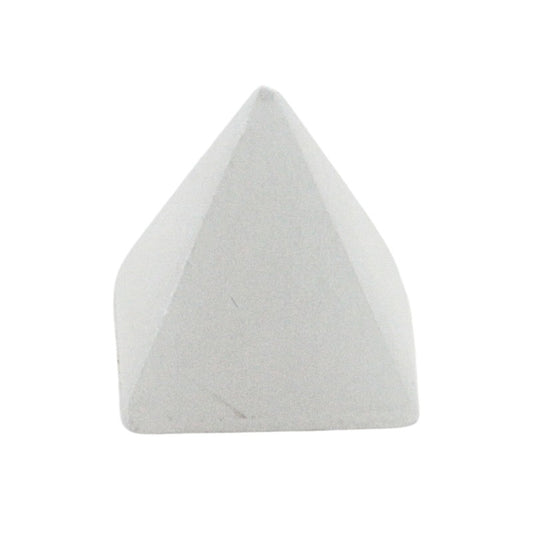 Triangular selenite crystal on a white background