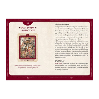 Card with a red border featuring text and an illustration of animals on a white background