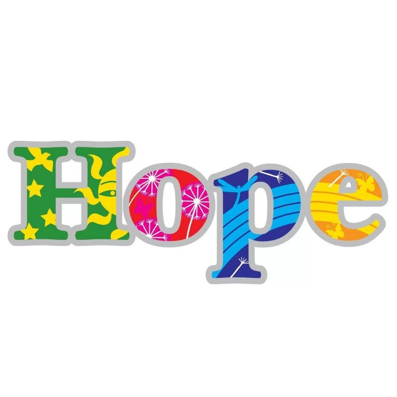 Colourful window sticker with the word hope