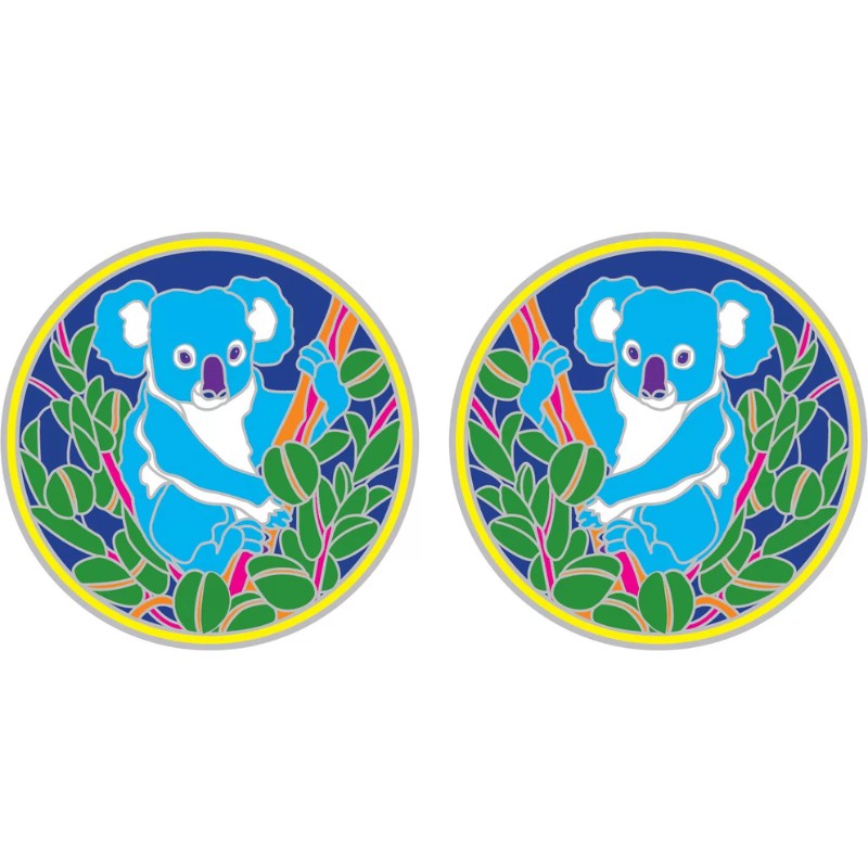 2 sunlight window stickers showing a koala in a tree