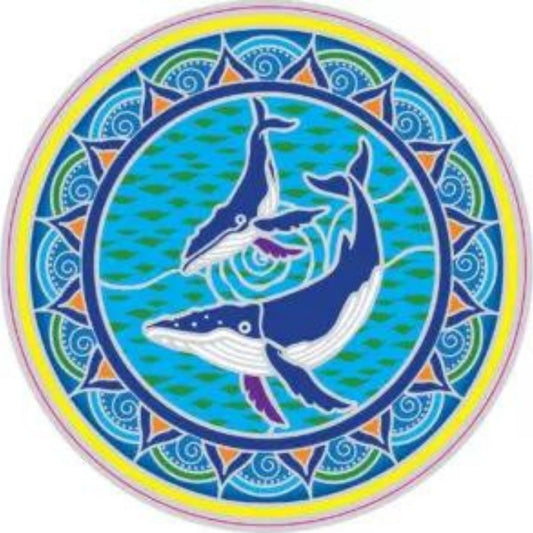 colourful window sticker of 2 whales