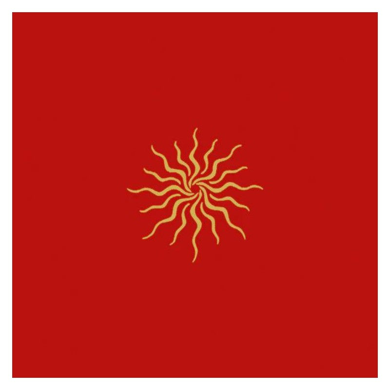 red tarot with embroidered sun design 