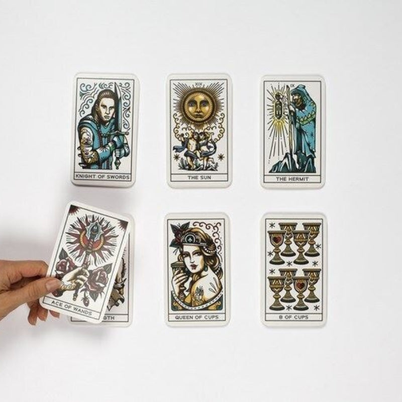 6 Tattoo Tarot  Cards laid out in 2 lines of 3