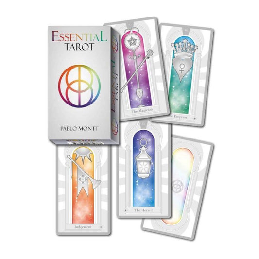 Essential Tarot cards by Pablo Montt with colorful designs on a white background