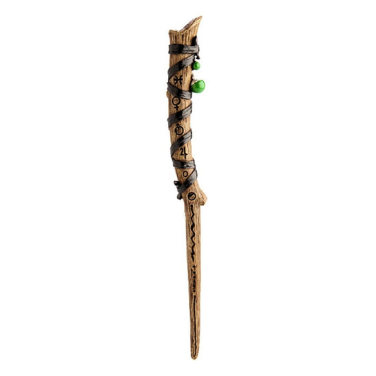 costume magic wand with a leather wrap and astrological signs