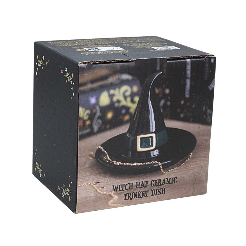 packaging showing a Black ceramic witches hat on a white background