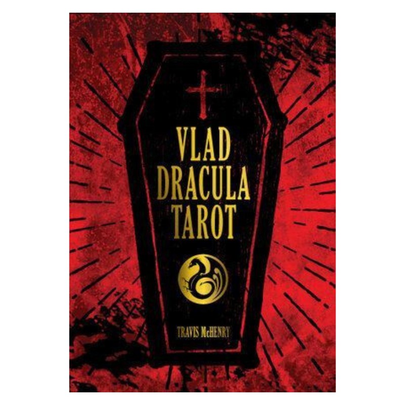 vlad dracula tarot  front cover of box- red with black coffin