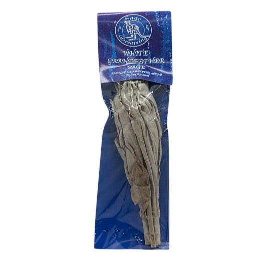 white sage smudge stick in a blue packet