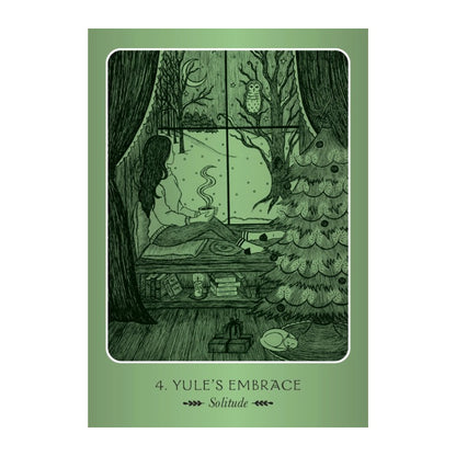 Illustration of a person by a window with a green border and text '4. Yule's Embrace Solitude'.