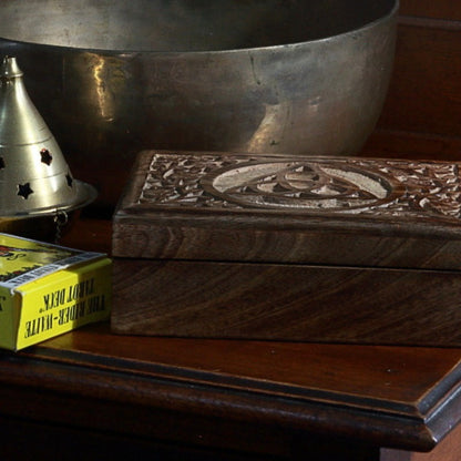 Carved Triquetra Wooden Tarot Box