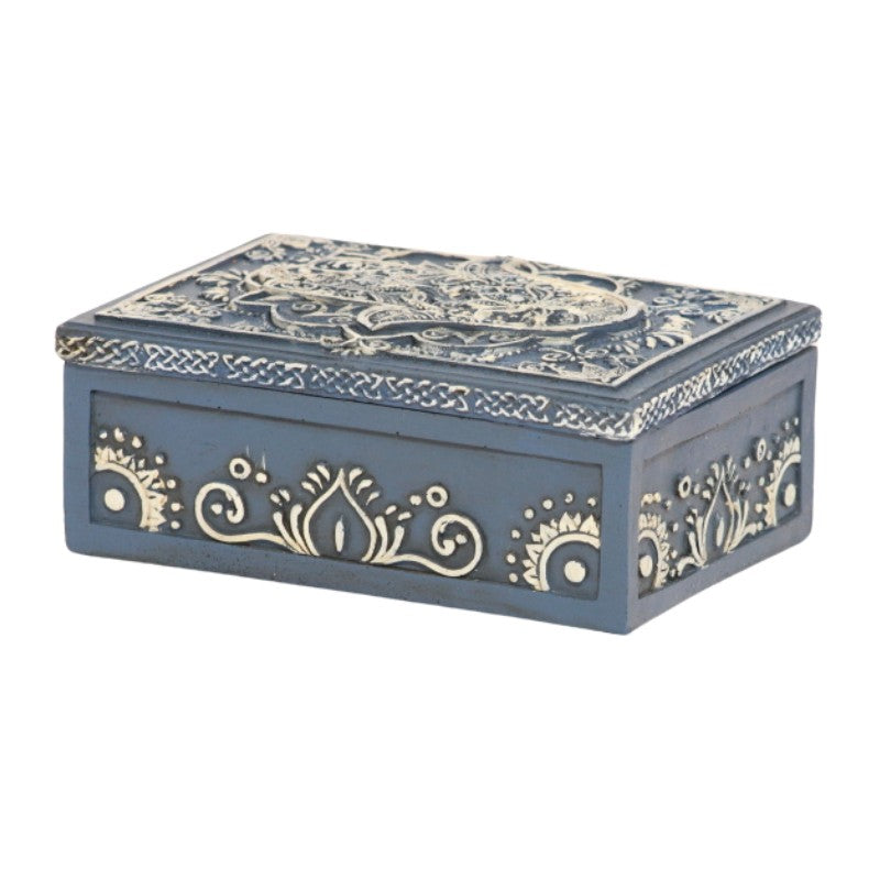 blue box with hamsa hand design on it