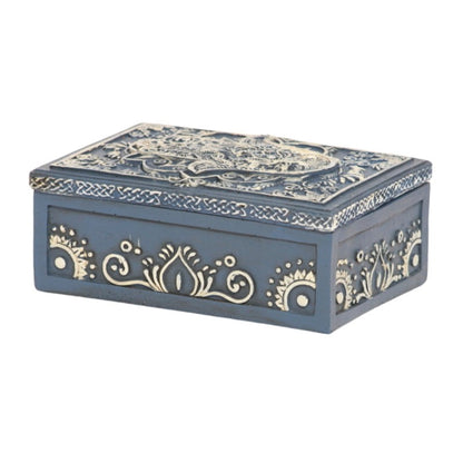 blue box with hamsa hand design on it