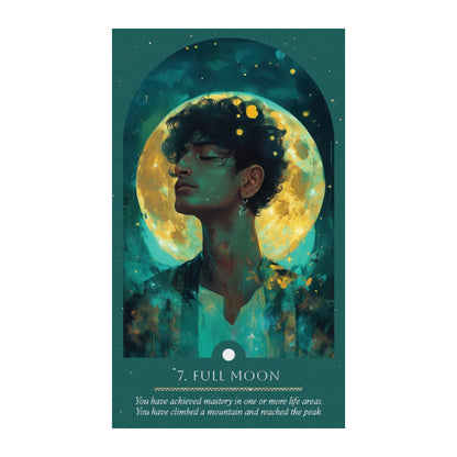 Artistic depiction of a person with a celestial background labeled '7. Full Moon'.