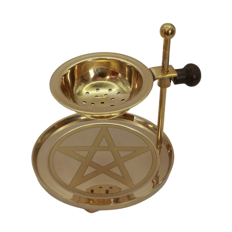 pentacle engraved Adjustable Brass Tealight Resin Incense Burner