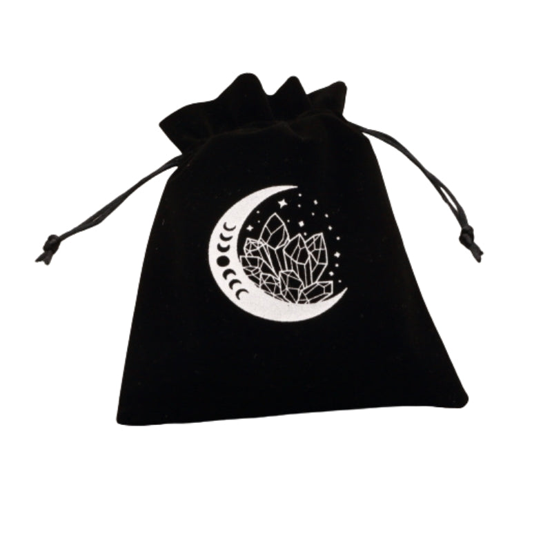 Crescent Moon Phases and Crystals Velvet Tarot Bag for Tarot and Oracle Cards 13cm x 18cm