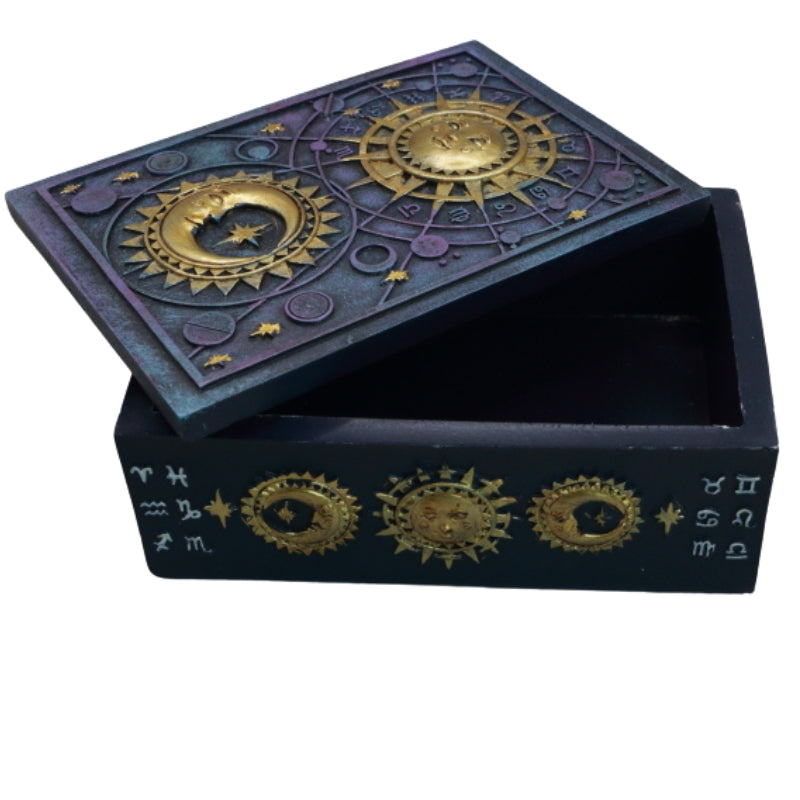 Purple & Gold Sun & Moon Tarot Card / Trinket Storage Box