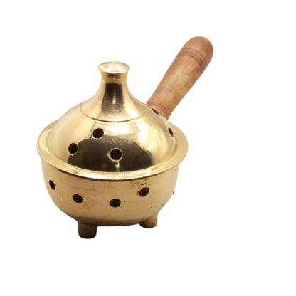 Brass Charcoal Incense Burner With Wooden Handle