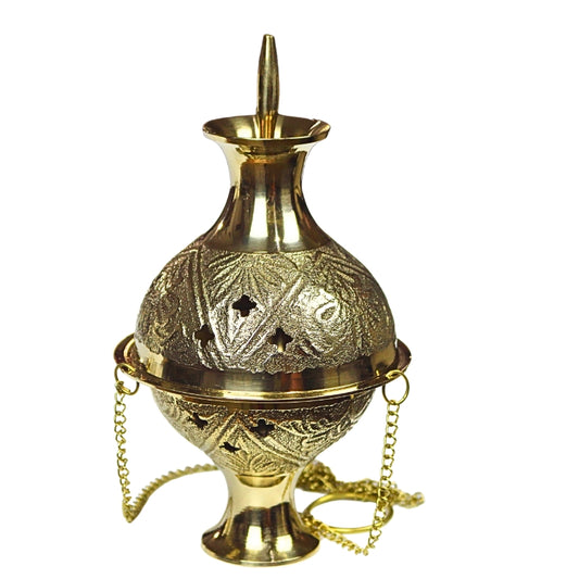 Embossed Brass Censer- Hanging Charcoal Incense Burner/ Thurible