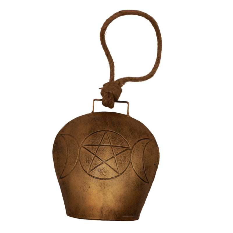 Large Rustic Iron Triple Moon Pentacle Cowbell- Witches Bells/ Protective Ward