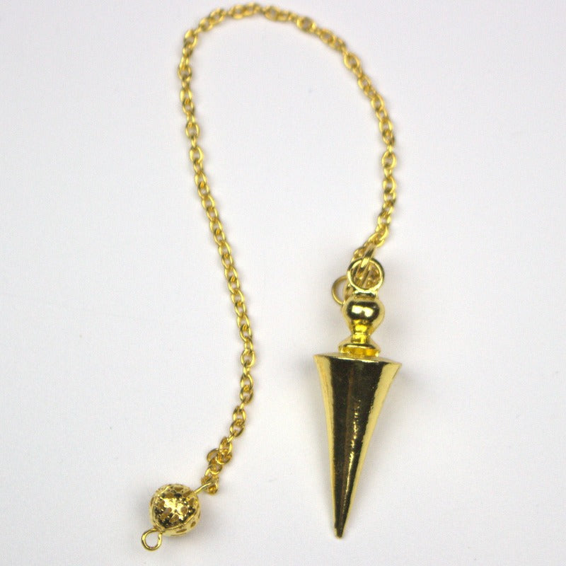 gold conical pendulum on a white background