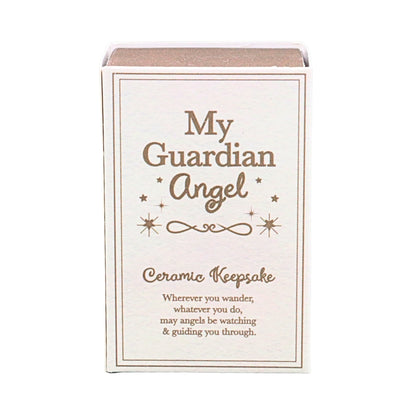 guardian angel keepsake box with gold writing on a white background