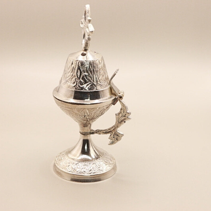 Silver Brass Charcoal Incense & Resin Burner With Handle