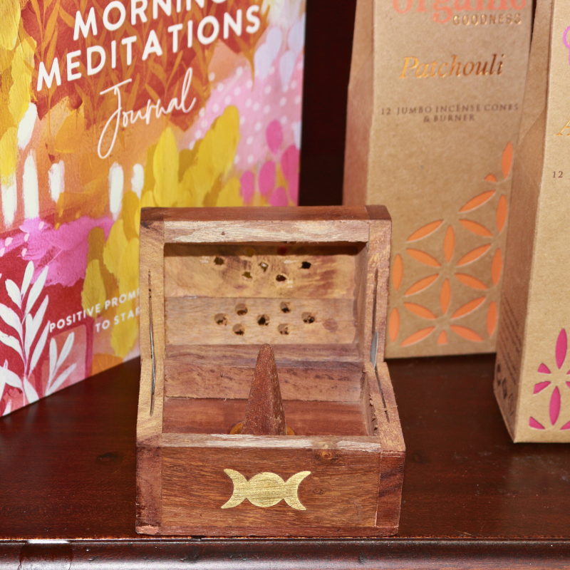 Triple Moon Incense Cone Holder Box- Incense Coffin