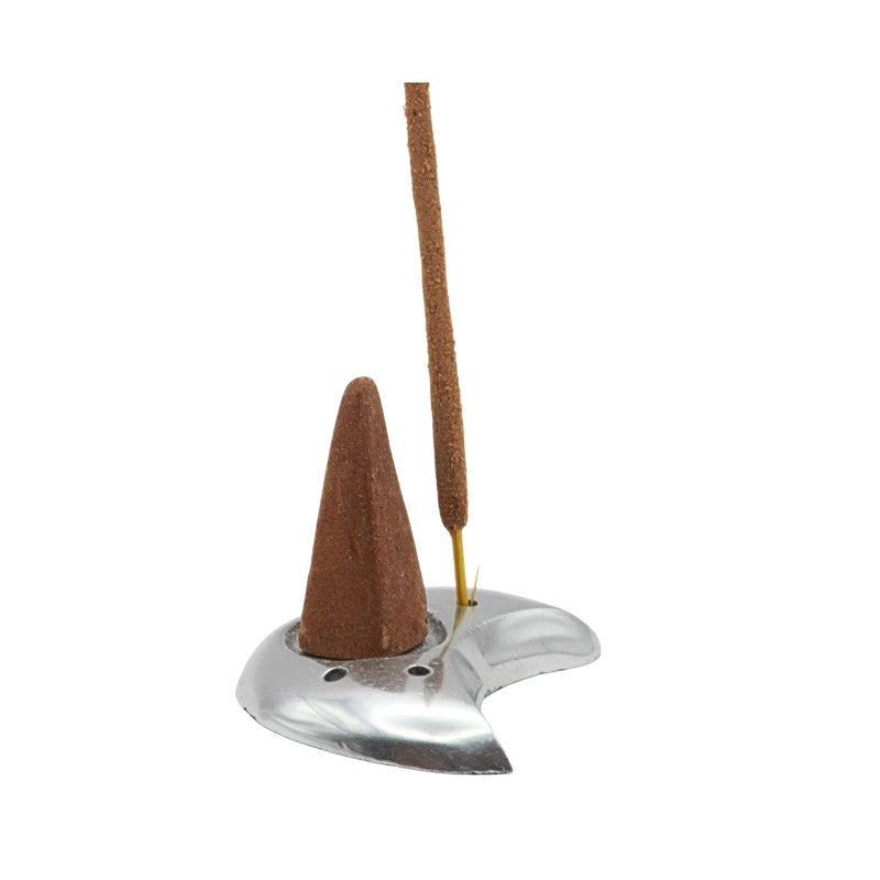 Incense cone holder with a single incense cone on a white background