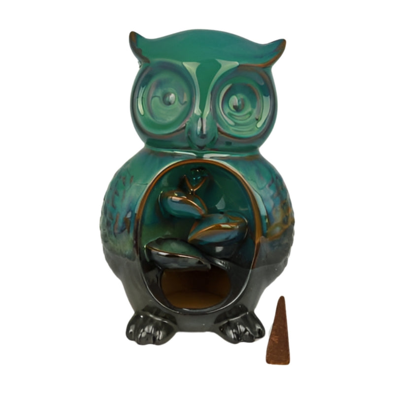 Wise Owl Ceramic Backflow Incense Cone Burner- Teal