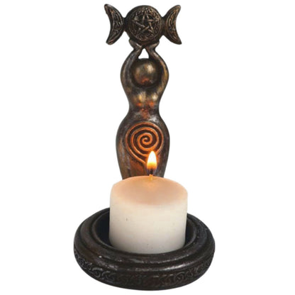Spiral Goddess Triple Moon Tealight Candle Holder