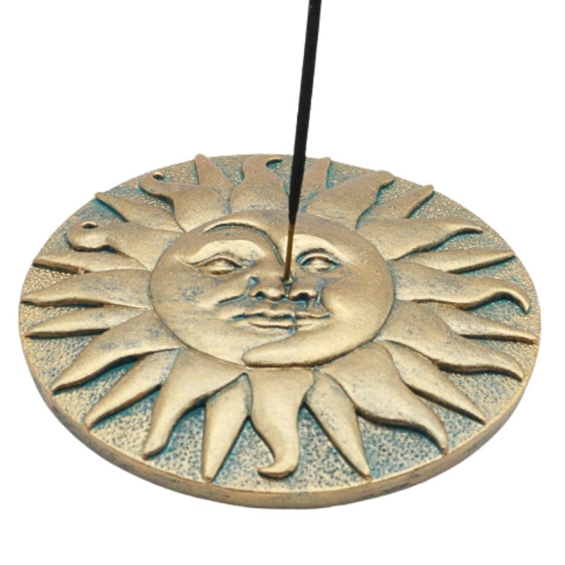 gold sun and moon incense burner