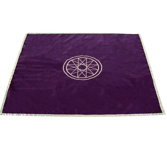 purple tarot cloth with a ribbon edge