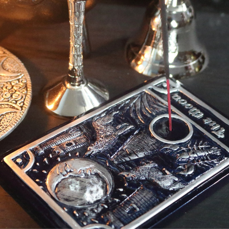 Moon Altar Tile Incense Stick & Incense Cone Holder- Altar Plate